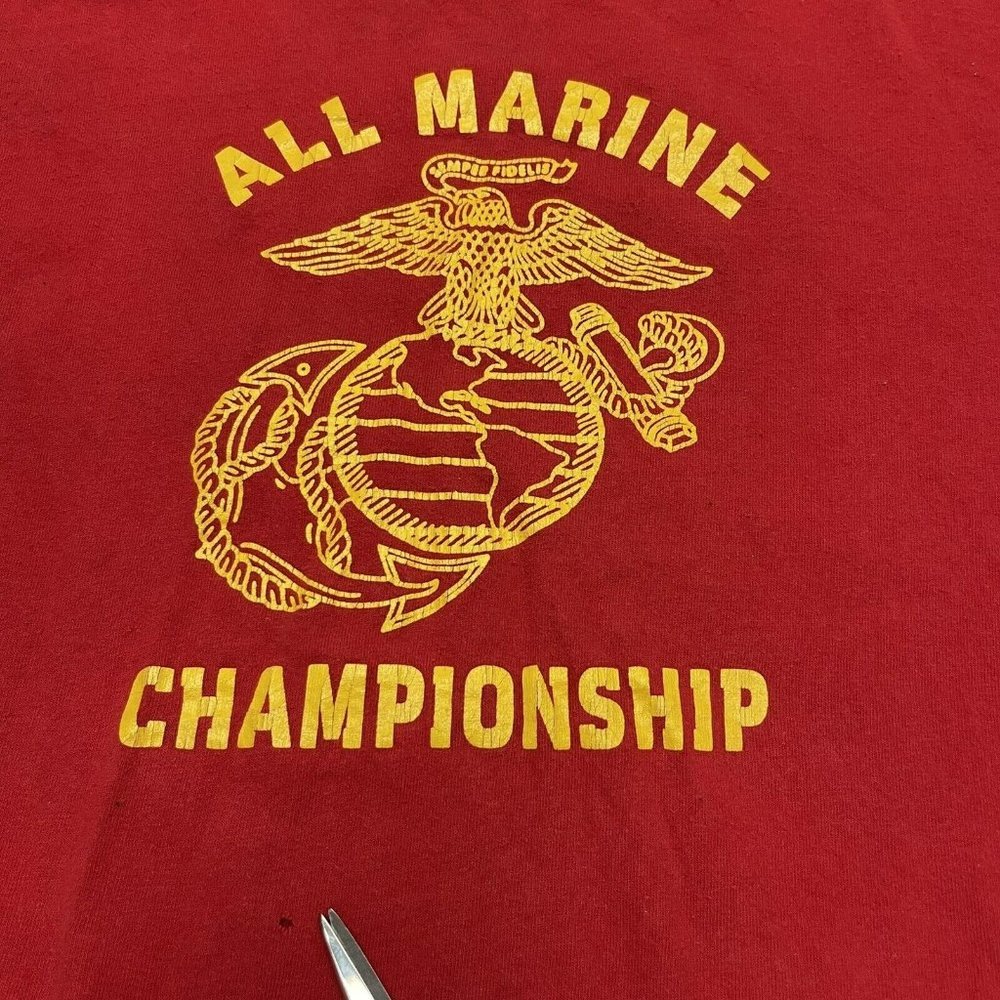 Vintage All Marine Championship Red T Shirt Cal Cru Single Stitch Mens Size L